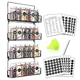 SWOMMOLY 4 Tier Wall Mount Spice Rack Organizer with 24 Spice Jars, 396 Spice Labels, Chalk Marker...