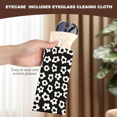 Image of Anikathy 2Pcs Sunglass Eyeglass Glasses Case Soft PU Leather with Cleaning Cloth Cute Glasses Pouch Bag for Men Women Girs