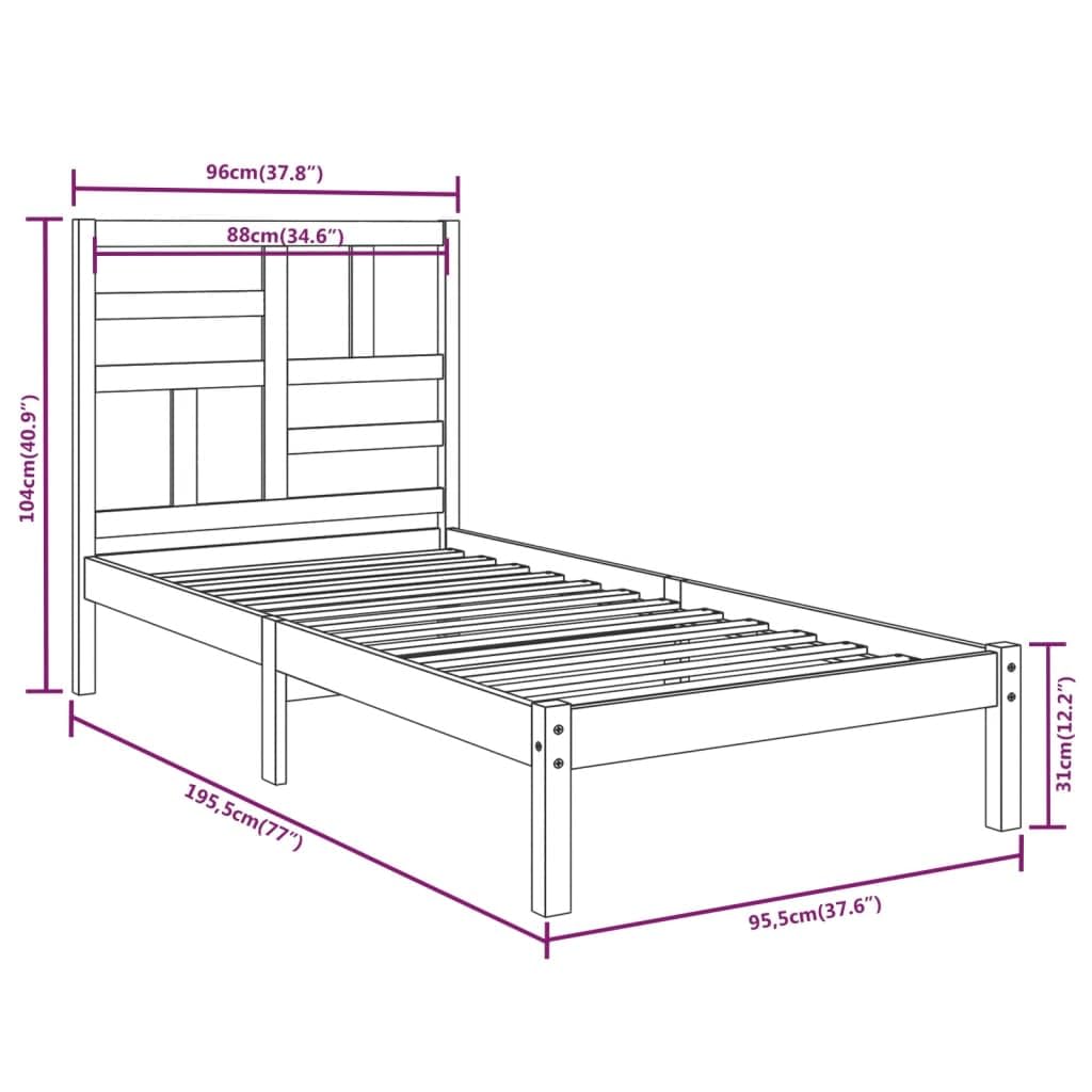 lite drewno sosnowe nowoczesny wystrój sypialni pojedyncza 90x190 cm brąz | Rama łóżka lite drewno 90x190 cm pojedyncza sosnowa z zagłówkiem do małej sypialni