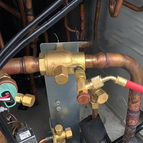 Adaptador de carga de refrigeración para sistemas R22 y R410A, 1/4 pulgadas a 5/16 pulgadas para ajuste HVAC para servicio de aire acondicionado con construcción de aleación de cobre y metal
