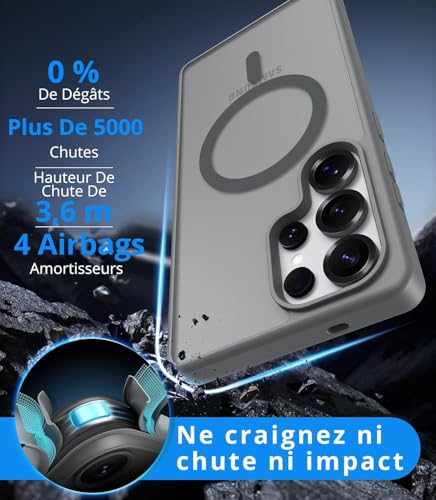 Image of Elzzi Magnetic Magsafe Case for Samsung Galaxy S26 Ultra 5G Cover, Compatible with MagSafe Translucent Matte Hard PC + TPU Hybrid Back Cover, Slim Shock-Resistant Protective Case (Grey)