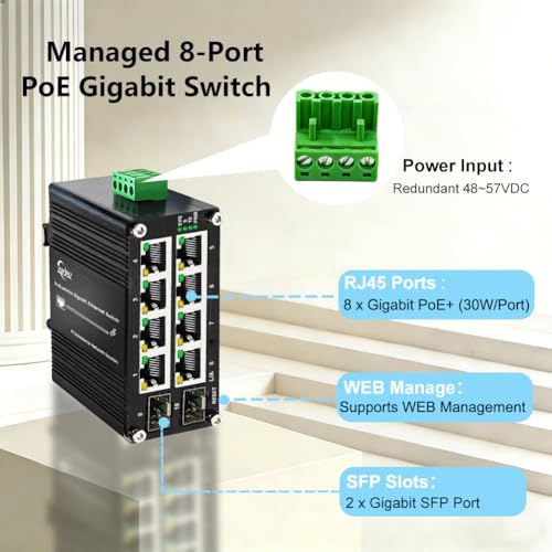 Image of Managed Industrial 8Port Gigabit Switch with 2SFP 12-48VDC