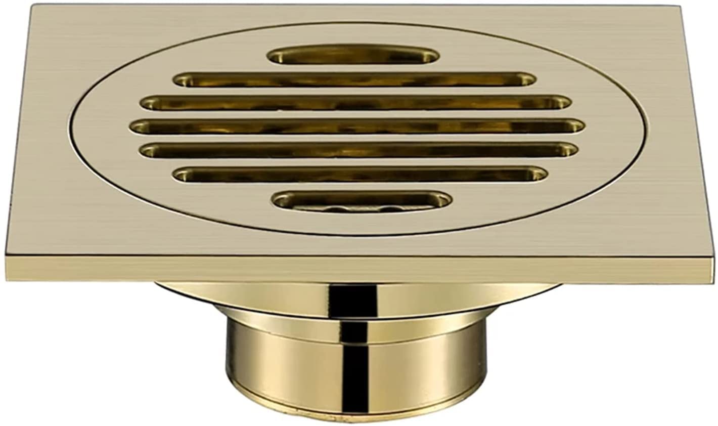 Lklncxc Gold Drainage 10X10cm Shower Drain, Bathroom Floor Drain Waste Water Strainer Anti-Odor Brushed Square Waste Grate, Brass