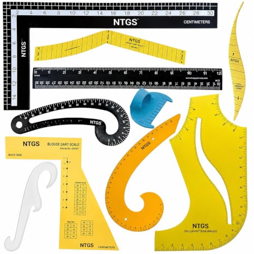 Image of NTGS Professional Tailoring Ruler Set, Pattern Drafting Kit with L-Square, French Curve, Blouse Dart Scale, Side Fitting Scale & Measuring Rulers for Sewing, Boutique, Fashion Designing Set of 10