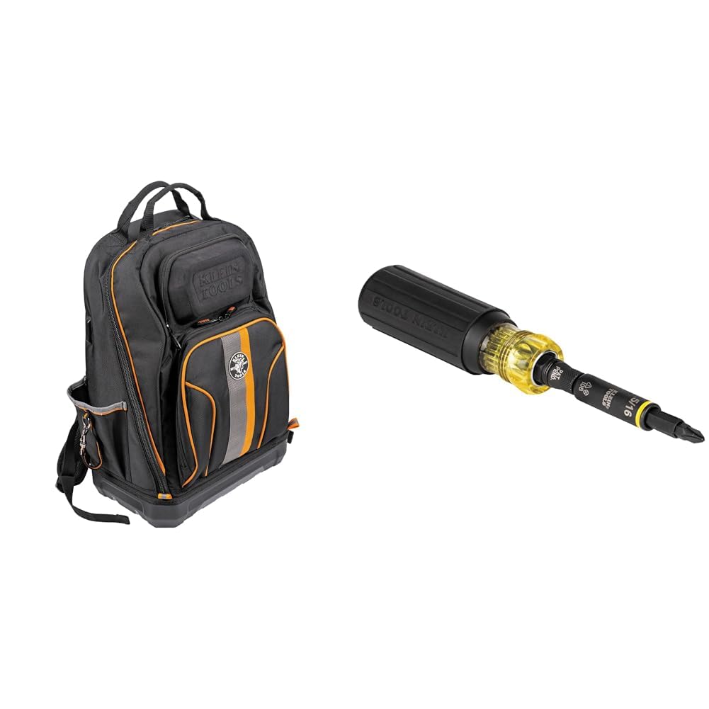 Klein Tools 62800BP Backpack Tool Bag Tradesman Pro Extra-Large 40-Pocket 32500HD Multi-Bit Screwdriver Nut Driver Impact Rated 11-in-1