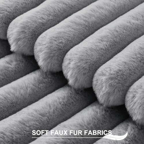 Pallene Faux Fur Plush Throw Pillow Covers 22x22 Set of 2, Luxury Soft Fluffy Striped Decorative Pillow Covers for Sofa, Couch, Living Room, Grey