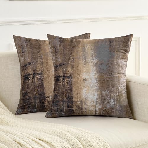 Alricc Brown Throw Pillow Covers 18x18 (2 Pack) - Abstract Modern Home Art Decor - Decorative Pillow Covers for Couch, Living Room & Bedroom - Brown