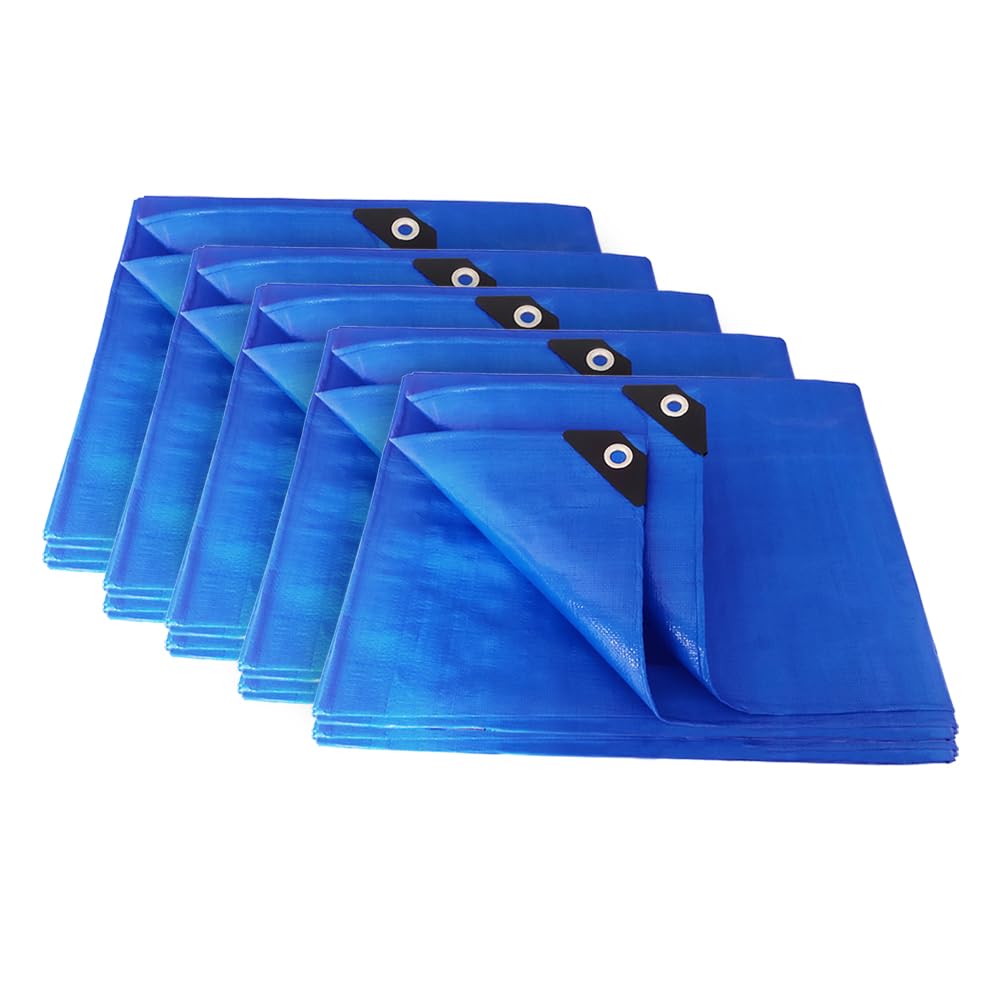 ANSIO Tarpaulin 3m x 4m / 10ft x 13ft Pack of 5 Tarpaulin Sheet 70 GSM Economy Tarpaulins - Blue