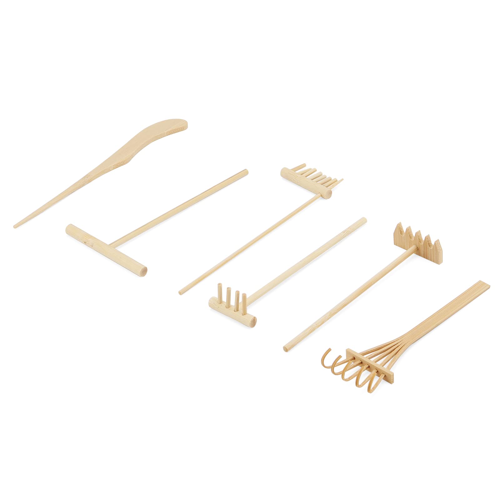 Set Da 6 Mini Attrezzi Da Giardino Zen In Bambù Healifty - Rastrello, Paletta E Accessori Per Piante Grasse, Bonsai, Piccoli Vasi - 3