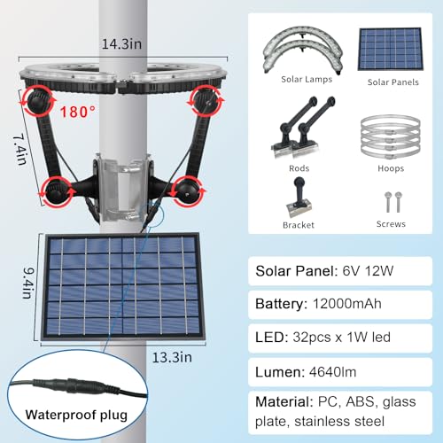 Rayslit 8009 Flagpole Solar Light 4640 Lumen 12000Mah Rechargeable Battery Flag Pole Light Solar Powered 32 Brightest Led Outdoor Waterproof Fits Diameter 2-6 In Flagpoles Work Up To 16 Hours Flag Lights thumb #4