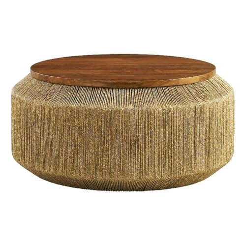 Modway Maris Hand-Woven Seagrass and Wood Round Coffee Table – 37 Inch Drum Center Table for Boho, Coastal, or Modern Living Rooms in Walnut Natural