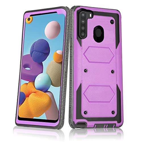Asuwish Phone Case for Samsung Galaxy A21 Cover Hybrid Rugged Shockproof Hard Drop Proof Full Body Protective Heavy Duty Mobile Dual 3 Layer Cell Accessories Glaxay Gaxaly 21A 2020 Women Men Purple