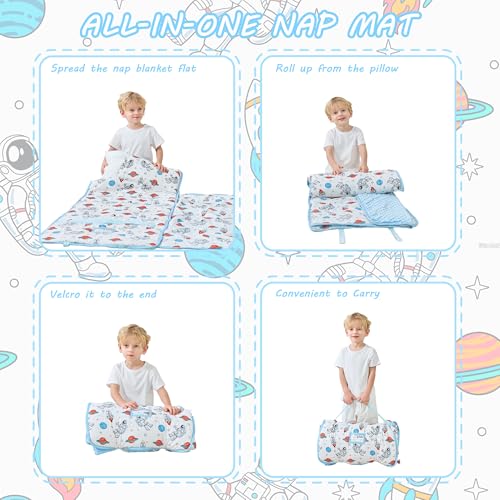 Image of Lasoftan Toddler Nap Mat with Pillow and Blanket, Extra Large Rolled Napping Mats,Slumber Bags for Boys Girls,Kids Sleeping Bag for Daycare, Preschool Travel Camping
