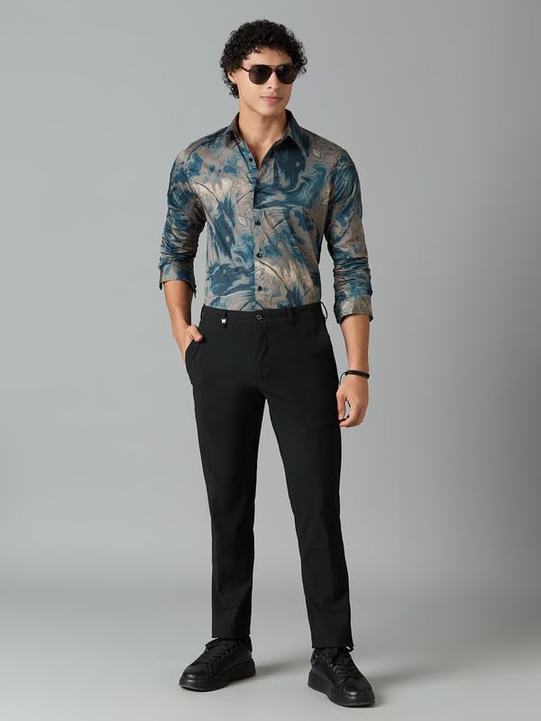 Image of Men's Printed Regular Fit Full Sleeves Cotton Formal Shirt