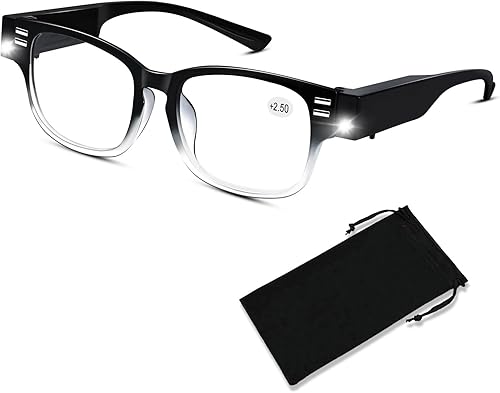 Lupas con lentes de lectura de luz, lectores LED brillantes con luces, gafas integradas con luces y lupa para hombres y mujeres, lupa iluminada,