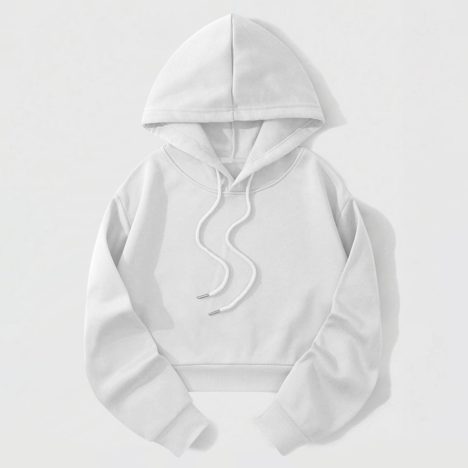 Sudadera corta con capucha y hombros caídos para mujer, con cordón, manga larga, informal, de forro polar, para otoño