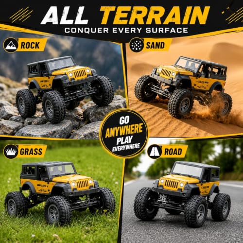 Image of Remote Control Off Road Rock Climbing Thar Car for Kids | 75+ Ft Range, Rechargeable USB-C, Mist Smoke Effect, LED Lights, Shock Absorbers, 2WD RC Jeep Toy Car for Kids (Color as Per Stock)
