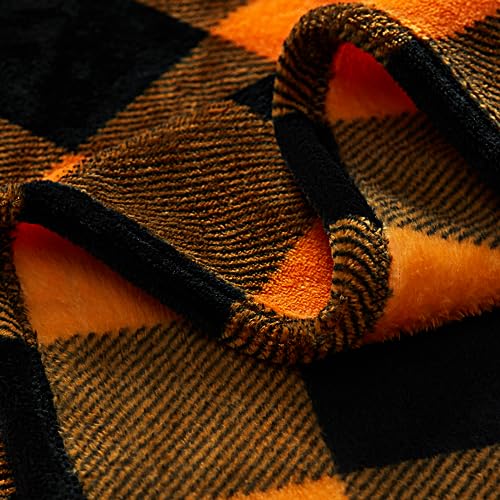Touchat Halloween Blanket, Fleece Throw Blankets, Buffalo Plaid Throw Blanket for Couch Sofa Bed, Soft Warm Fuzzy Cozy Plush Checkered Blanket, Farmhouse Fall Decor, Orange and Black