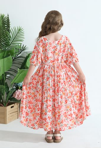 Girls Summer Maxi Dress Boho Flowy Tiered Beach Sundress Holiday Dresses 3-12Y3