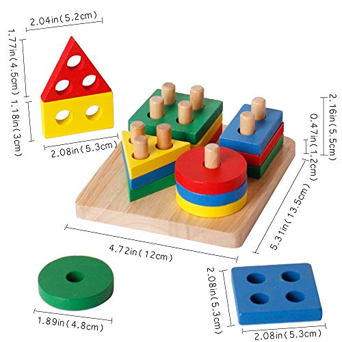 image for WISBABY Wooden Sorting & Stacking Toys for Toddlers, Educational Shape