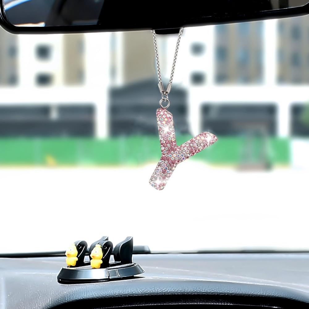 JSCARLIFE Bling Letter Pendant, Car Rear View Mirror Ornament - View #7