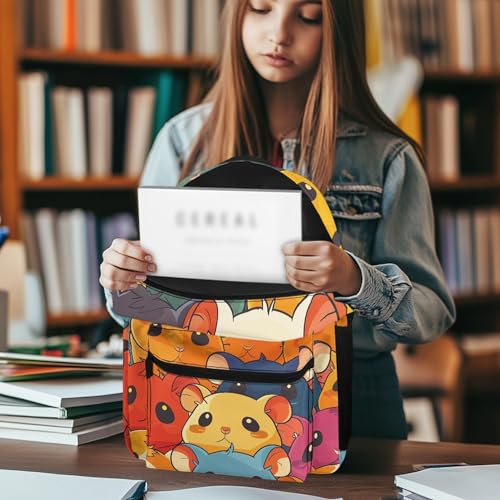 Funny Graphic School Book Bag Funny Hamster Backpacks for Boys Zipper Padded Student Bookbag Kids Soft Lightweight 17 Inch Sturdy School Bag with Outer Pocket 6