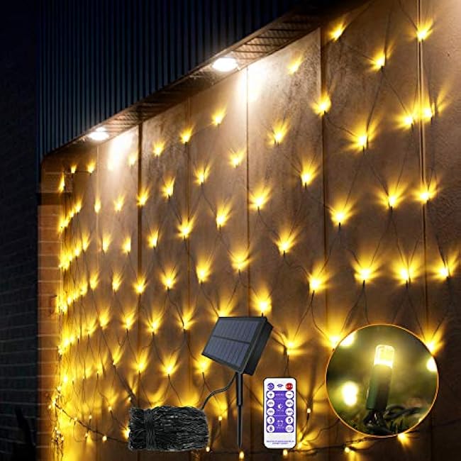 Net String Lights Solar Powered Outdoor Tree Light 15 x 5ft Mesh Light Garden Twinkle Light with Remote for Outdoor Lawn Yard Fence Indoor Decor(Warm White)