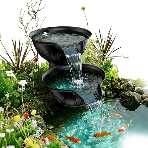 POPOSOAP Spillway Bowl and Basin Fountain Kit, Spillway Bowl Fountain with Pond Pump for Waterfall Spillways, Indoor/Outdoor DIY Water Feature Pond Ga