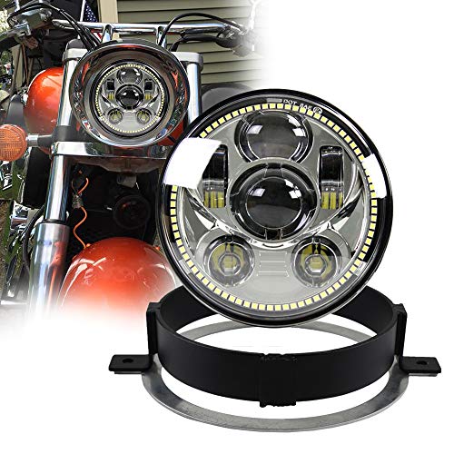 Atubeix VTX headlight 5.75 led Headlights Halo DRL Projector Driving Headlamp With Round Ring Bracket Hardware Kit Fit for 2002-2008 VTX 1800 VTX 1300(Chrome)