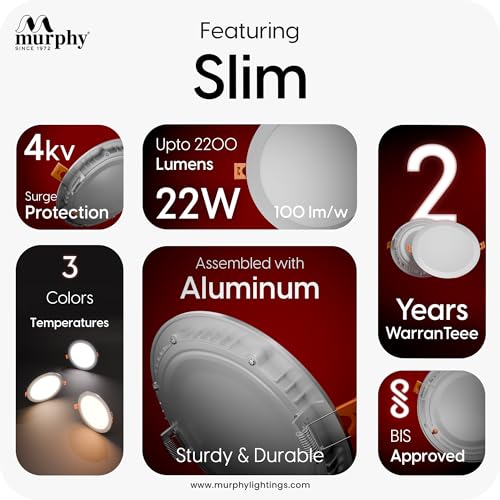 Image of Murphy 22-Watt Slim Round LED Panel Ceiling Light (Warm White, Pack of 6)