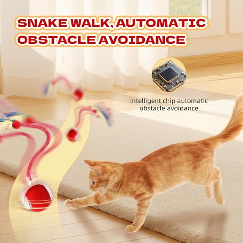 Interactive Cat Toys Ball - 2025 New Gen with Smart Obstacle Avoidance,Auto Wake-Up & 3-Speed Adjustable,Includes 2 Speedy Tail 2.0 Ropes, Ideal Kitten Toys for Bored Indoor Cats (Green)