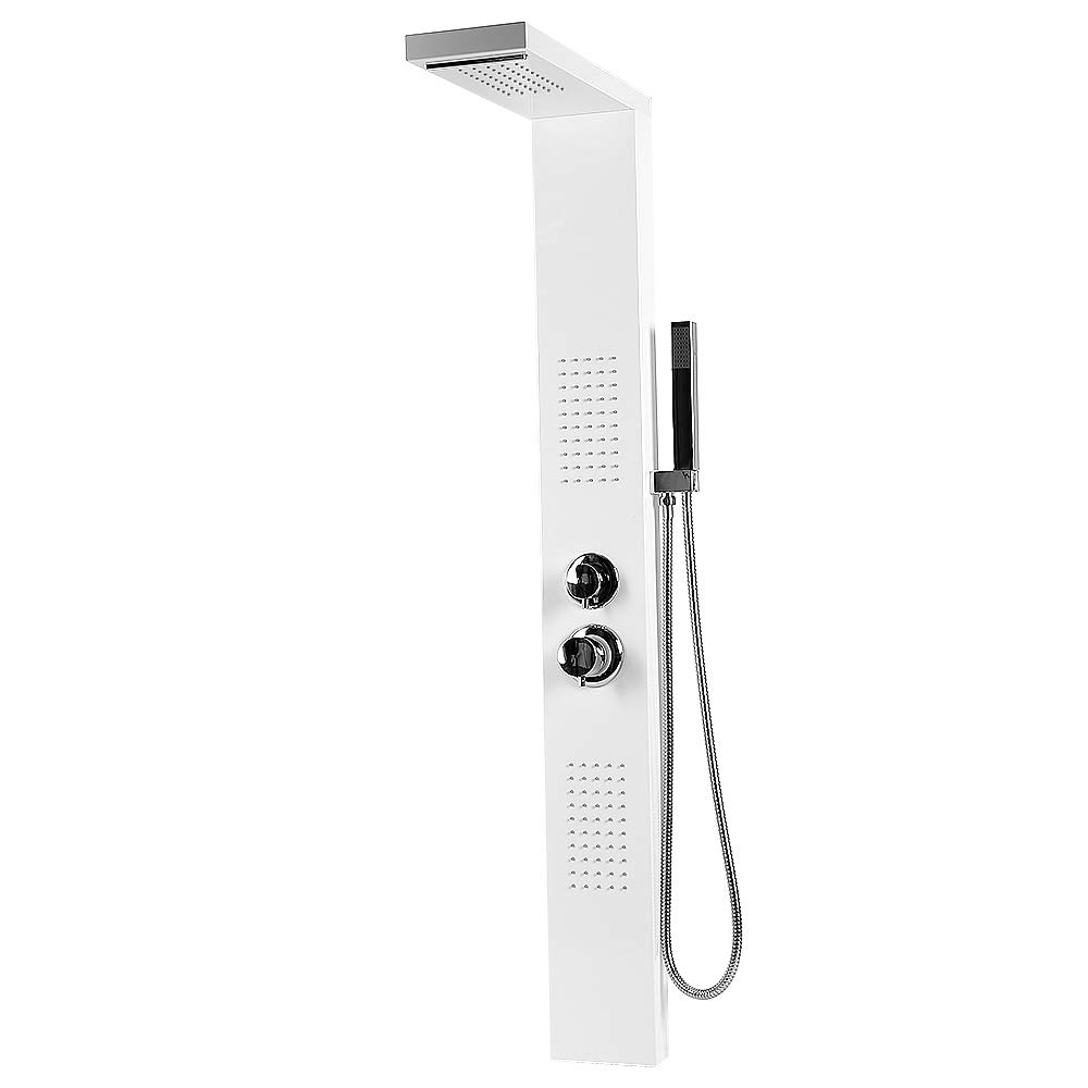 Kolumna prysznicowa HUOLE 304 szczotkowana stal nierdzewna, panel miksera nowoczesny design wielofunkcyjny głowica prysznicowa z hydromasażem wodospad prysznic ręczny (15 x 47 x 130 cm biały)