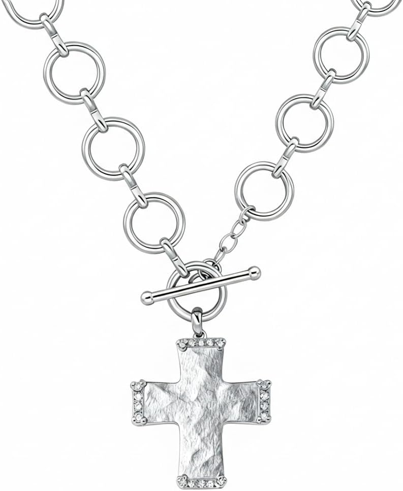 Chunky Cross Necklace for Women 925 Sterling Silver, Chunky Chain Statement Necklace for Daily Wear, Gift