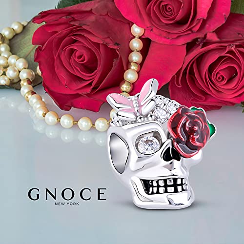 Image of GNOCE Skull Charm Bead Silver Pendant Dangle Charms fit Bracelet /Necklace Jewelry Gift for Women Men