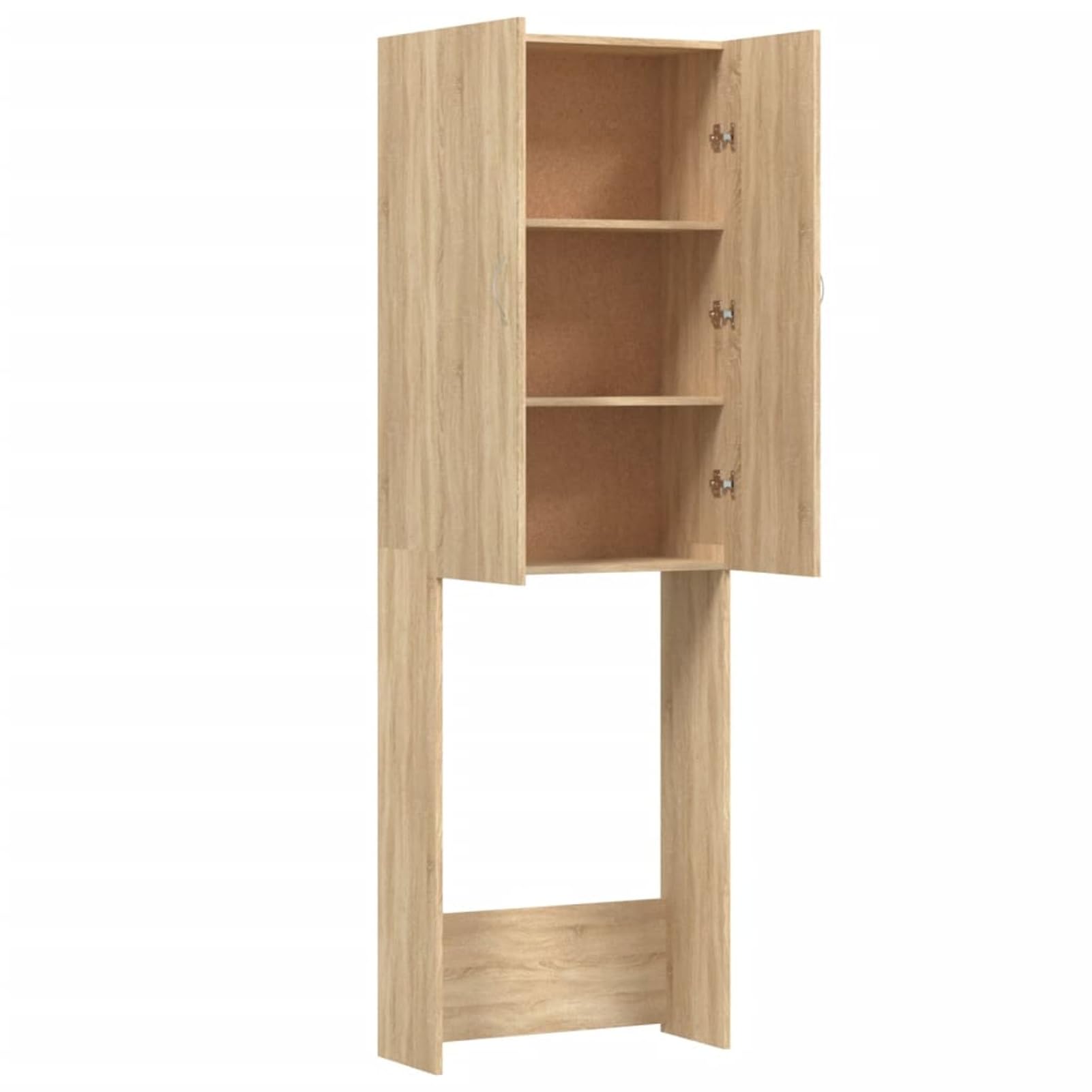 Waschmaschinenschrank Betongrau – 64x25,5x190 Cm, Mit 2 Türen & 3 Fächern, Platzsparend Für Bad & Waschküche