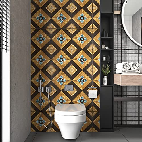 FunStick Vintage Sevilla Peel and Stick Floor Tile Waterproof 12x12 in Brown Vinyl Flooring Tiles Peel and Stick Tiles for Bathroom Floor Tile Stickers Walls Kitchen Laminate Flooring Removable 5 Pcs