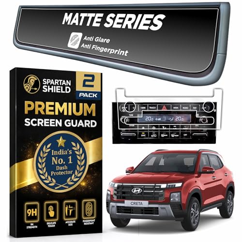 Image of Spartan Shield MATTE [2 PACK] Screen Guard For HYUNDAI CRETA 2026 [ 2024 - Running] | 10.25 Inch Dual-Screen Infotainment & Instrument Cluster + AC Console Protector | SX, SX(O), SX Tech, SX Premium | Anti Glare | Water & Fingerprint Resistant | Scratch Proof | HD Clear | Car Stereo Accessories [Not Tempered Glass]