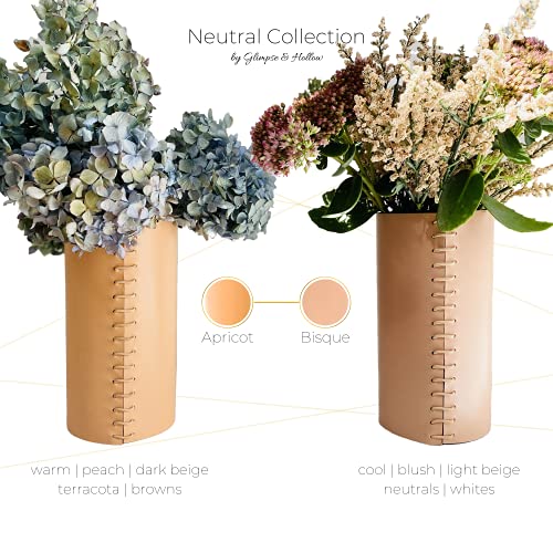 Apricot Terracotta Vase (8”) - Genuine Leather Modern Vases For Home Decor - Unique Vase For Shelf Decor Or Mantel Decorations - Light Orange Vase For Use As Boho Vase, Minimalist Vase, Or Nordic Vase #TOP3