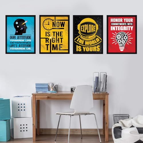 Image of Chaka Chaundh - Motivational Quotes frames - Framed posters - Quotes wall frames - Photos with quotes - Posters with frame (13.6 X 10.6 Inches) - Set of 4 (Attitude - Time - Explore)
