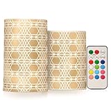 sanluoli Geometrische goldfarbene flammenlose Kerze mit Timer, batteriebetriebene Kerzen, elektronische Lichter, elektrische LED für den Außenbereich, batteriebetriebene Stumpenkerzen, 2-teiliges Set