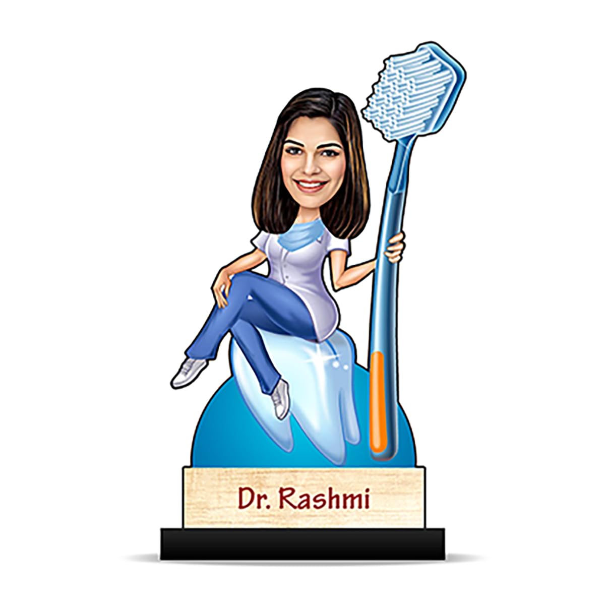 Foto Factory Gifts® Personalized Caricature Gifts for Lady Dentist Female Doctor (Wooden_8 inch x 5 inch) CA0215