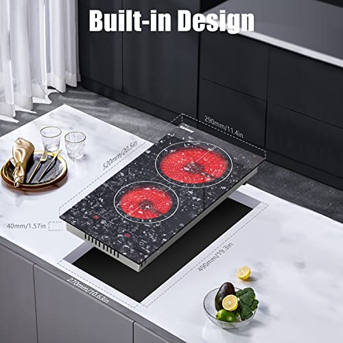 Image of Karinear Portable Electric Cooktop 2 Burners, 110v Plug in Electric Stove Top, Countertop Use or Built-in Install, 12'' Ceramic Cooktop with Beautiful Marble Patterned