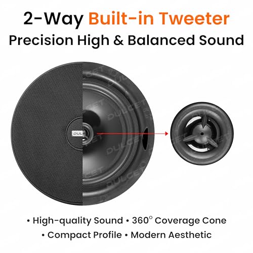 Image of DULCET DC-CS6F-PS Pro Black 6.5 inch 20W 2 Way 8 Ohms Passive Ceiling Speaker that Connects to Active Bluetooth Ceiling Speaker (Active Bluetooth Speaker to be Purchased Separately)