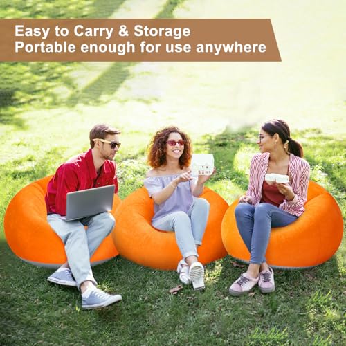 Image of Realspring 6 Pcs Inflatable Bean Bag Chair, Air Pump,Orange | Electric Pump for Inflation, Foldable Blow up Chairs for Outdoor Movie Seating, Portable Sofa for Adults Camping