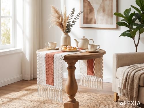 Image of FEXIA Boho Table Runner for Home Decor 12x36 Coral Farmhouse Decorations