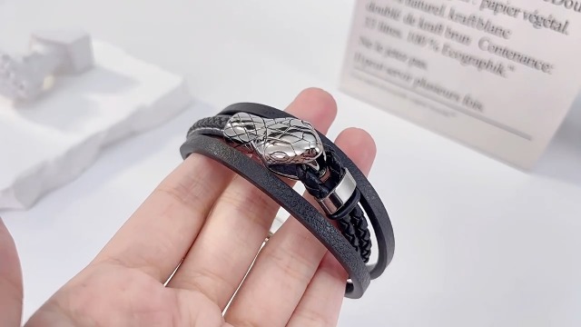 Amazon.com: Eymi Vintage Mens Leather Cuff Bracelet Handmade Black