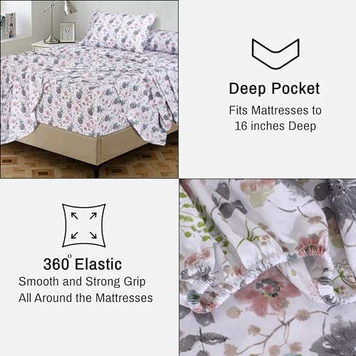 RUVANTI 100% Cotton Split King Sheets Sets for Adjustable Bed, 5 PCs, Soft & Breathable Percale Weave Bedding, Deep Pocket 16", Hotel Standard,Crisp Cool Feel & Durable, Floral Sheet, Dandelion Field