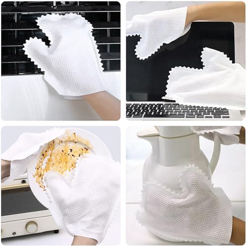 Image of 80Pieces White Microfiber Dusting Gloves Dust Wipes, Feather Dusters, Grabs and Locks in Dust Cleaning Gloves for Cleaning Shoe Bag Glasses Car Electronic Device
