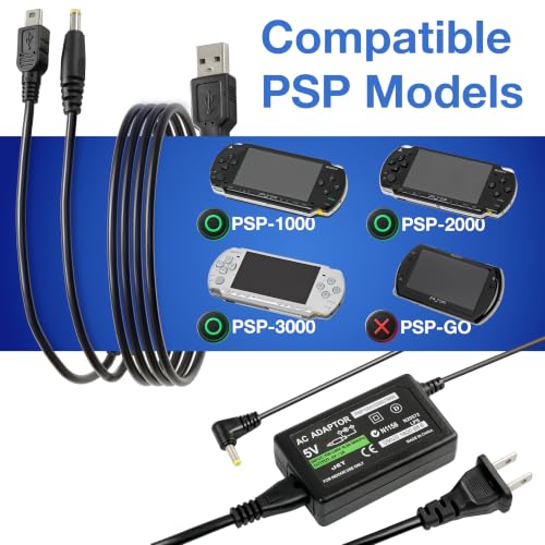 Image of Funturbo PSP Charger, PSP Portable Charger Set for PlayStation Portable PSP 3000 2000 1000 AC Adapter and Mini USB Cable Charger Cord