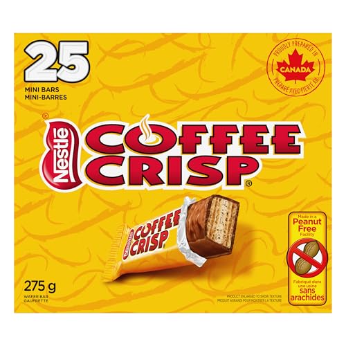 COFFEE CRISP Mini Wafer Bars, Peanut-free Halloween Candy, Individually Wrapped, Chocolatey Coated Wafers with Coffee Crème Filling, Natural Flavours and Colours, Prepared in Canada, 275 g